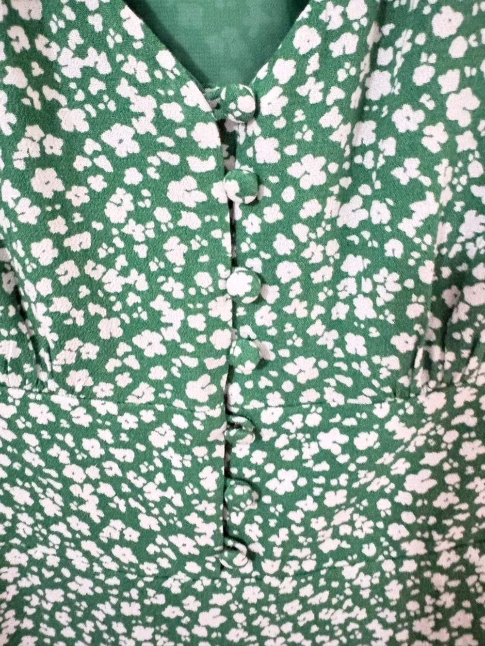 Banana Republic Green Floral V-Neck Midi Dress with Ruffle Hem Size 6 - Picture 4 of 5